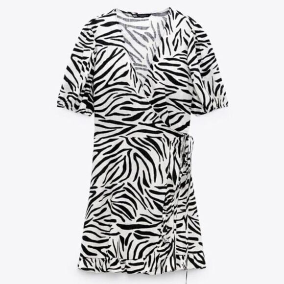 Zara Zebra Print Wrap Mini Dress - Picture 1 of 7